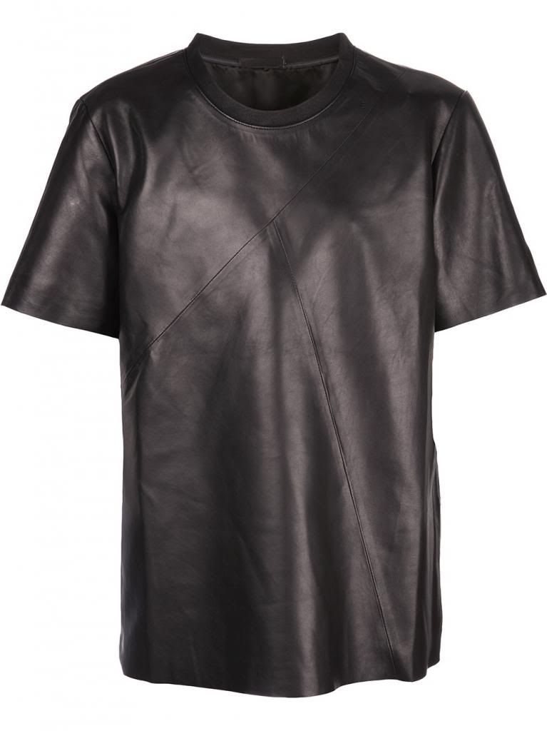 New Black Genuine Leather Basic Tee Shirt Round Neck Sale Mens Size XS