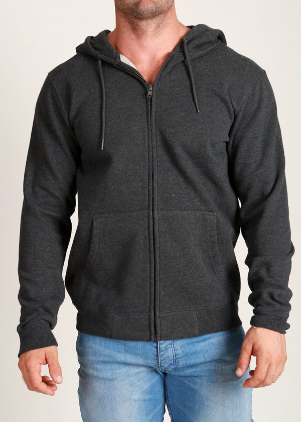Men's Fleece ZIP Hoody Charcoal Basic Plain ZIPPER Hoodie Dark Grey S M