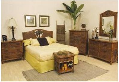 Outdoor Furniture,Outdoor Wicker Furniture, Wicker Bedroom Sets, Cancun Palm 4 Piece Bedroom Set TC Antique/Queen