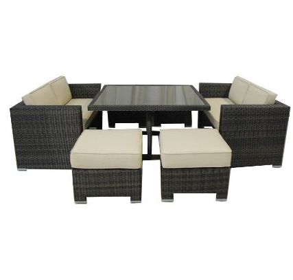 Outdoor Furniture, Wicker Love Seat Dining Set,  Kontiki All Weather Wicker 7 Pieces Love Seat Dining Set
