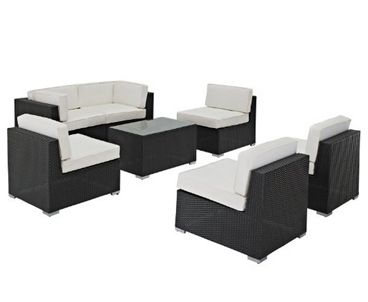 Outdoor Furniture, Wicker Sofa Sets, Wicker Outdoor Furniture, LexMod Aero 7 Piece WEicker Sectional Set