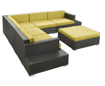 Outdoor Furniture, Wicker Sofa Sets, Wicker Outdoor Furniture, LexMod Harbor 6 Piece Wicker Sectional Set