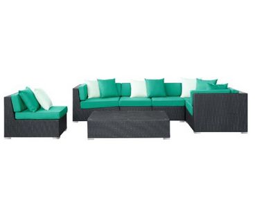 Outdoor Furniture, Wicker Sofa Sets, Wicker Outdoor Furniture, LexMod Lambid 7 Piece Wicker Sectional Sofa Set