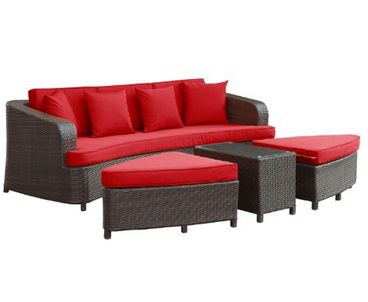 Outdoor Furniture, Wicker Sofa Sets, Wicker Outdoor Furniture, LexMod Monterey Outdoor Wicker Rattan Sectional Sofa Set, Brown and Red