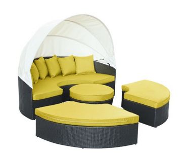 Outdoor Furniture, Wicker Daybeds, Wicker Outdoor Furniture, LexMod Quest Circular Outdoor Wicker Rattan Patio Daybed with Canopy
