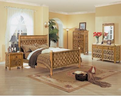 Outdoor Furniture,Outdoor Wicker Furniture, Wicker Bedroom Sets, Tahiti Natural Indoor Wicker and Rattan 4 Pc Bedroom Set
