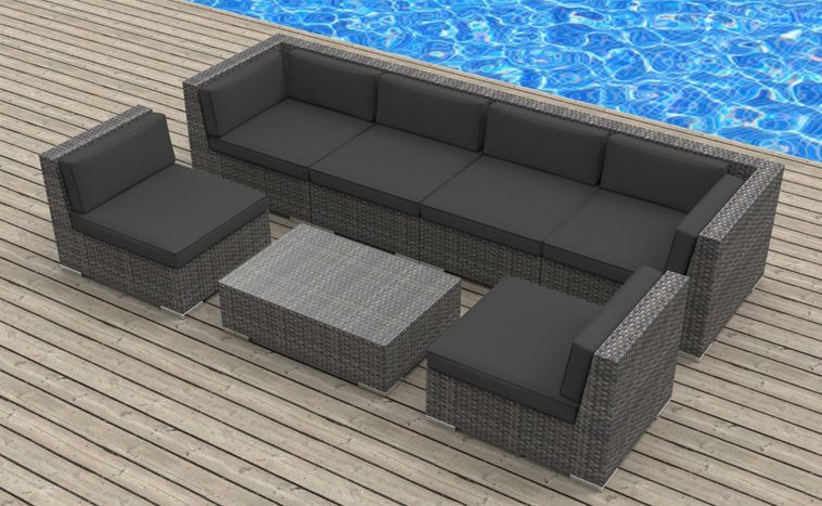 Outdoor Furniture, Outdoor Wicker Furniture,Top 3 Wicker Patio Sectionals, Wicker Sofa Sets, Wicker Couch Sets, Wicker Sectional Sets, Urban Furnishing OAHU 7pc Modern Outdoor Backyard Wicker Rattan Patio Furniture Sofa Sectional Couch Set Charcoal