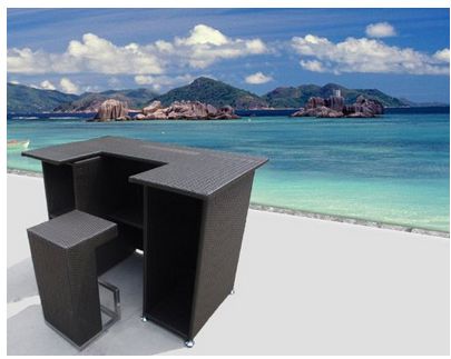 Outdoor Furniture,Outdoor Wicker Furniture, Wicker Bar Dining Server Table And Barstool Set, Wicker Bar Sets