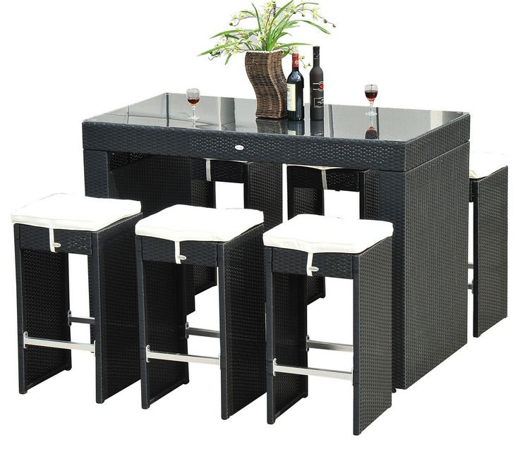 Outdoor Furniture,Outdoor Wicker Furniture, Wicker Bar Stool Dining Table Set, Wicker Bar Sets