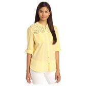 Democracy Women's 3/4 Sleeve Button Up with Lace Yoke