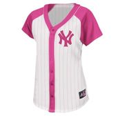 MLB New York Yankees Short Sleeve 5 Button Synthetic Replica Baseball Jersey Women's