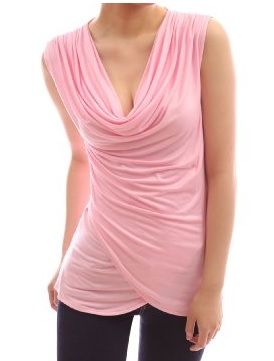 Patty Women Cowl Neck Ruched Sleeveless Faux Wrap Pullover Casual Cami Tank Top