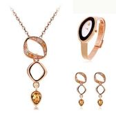 Stylish simplicity alloy gold-plated crystal watch earrings necklace suit