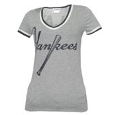 WOMENS Pink Victoria's Secret MLB New York Yankees V-Neck T Shirt - Grey