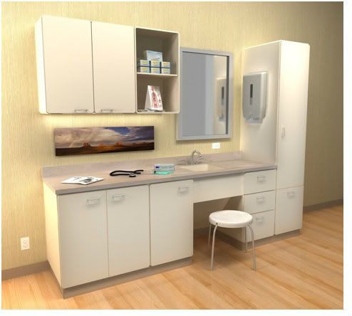 Shield Casework solid surface cabinets for the healthcare industry.