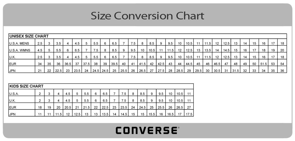 chart size converse