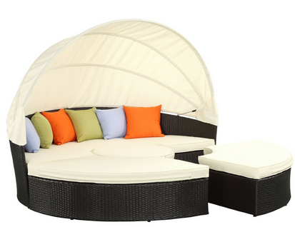 LexMod Quest Circular Outdoor Wicker Rattan Patio Daybed with Canopy, Circular Outdoor Daybeds, Outdoor Daybeds, Outdoor Daybeds With Canopy, Outdoor Furniture, Patio Furniture, Rectangular Outdoor Daybeds, Round Outdoor Daybeds, Wicker Outdoor Daybeds, Round Daybeds with Canopy, 